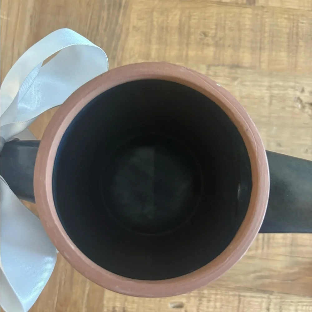 Vintage MCM Redware Pottery Pitcher.  9”T Navy | Unique | Oriental | Mid Century